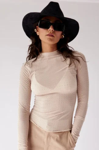 Illusion Trim Top Nude